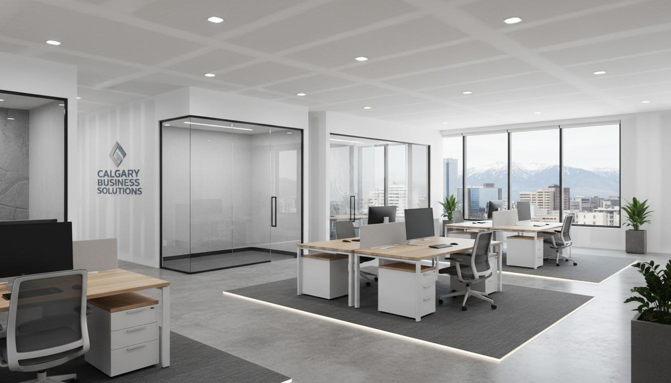 Commercial office drywall buildout Calgary — completed tenant improvement